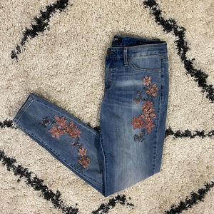 Nine West Blue Skinny Jeans with Floral Embroidery